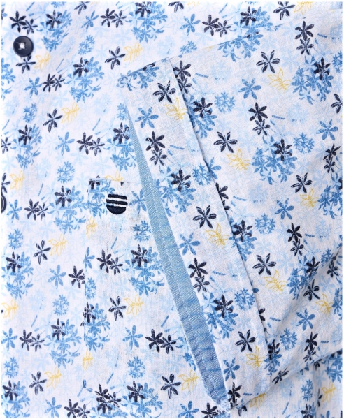 REDMOND Kurzarmhemd weiss blau gelb Floralprint Casual Comfort Fit